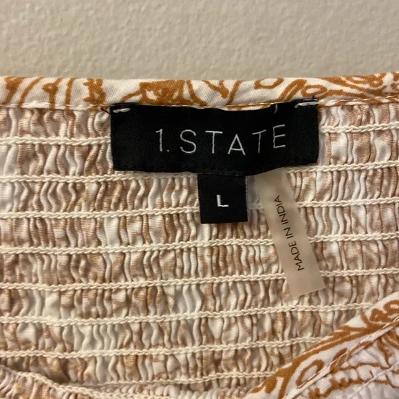 1 State Paisley Square Neckline Smocked Bust Puff-Sleeves  Mini Dress size Large - Picture 8 of 8